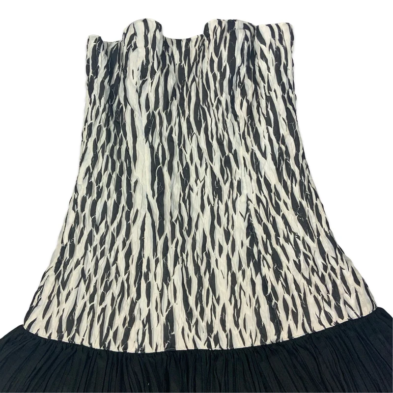 90s Black & White Drop Waist Pleated Mini Dress 6 8