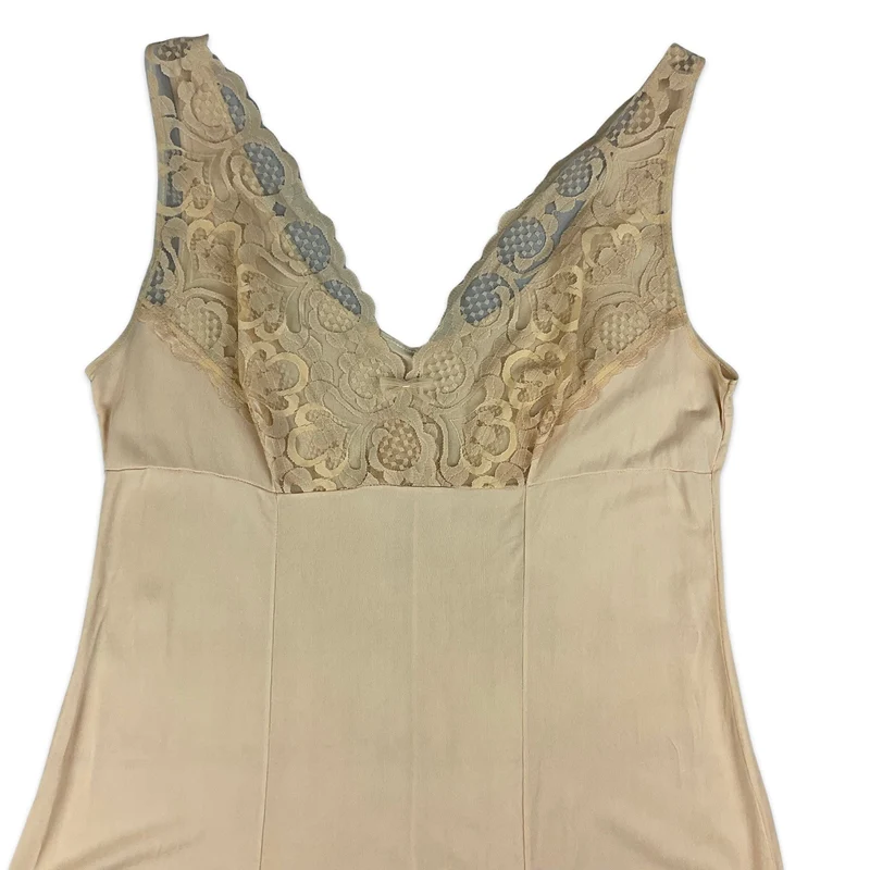 90s Light Peach Lace Slip Dress