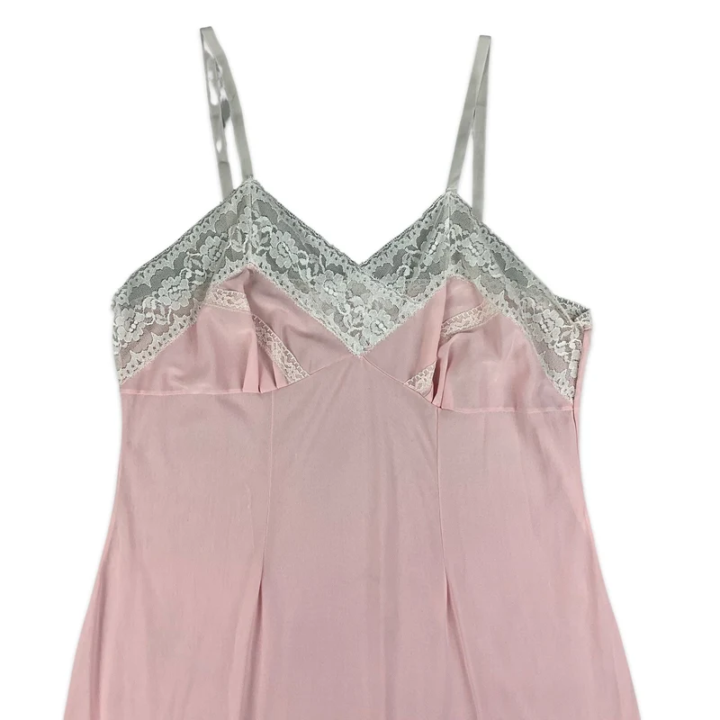 90s Baby Pink & White Lace Slip Dress