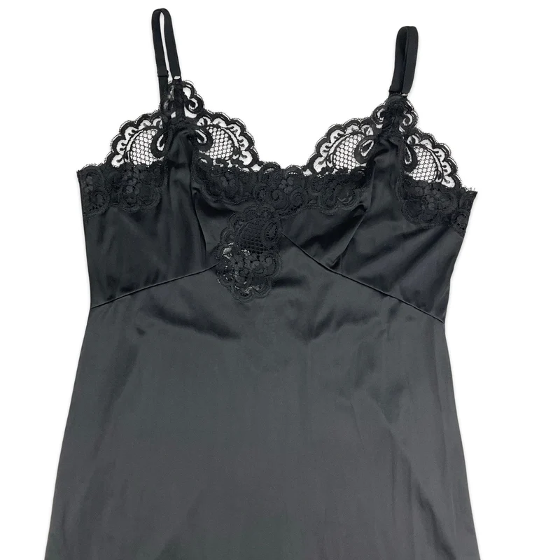 90s Black Midi Slip Dress 6 8 10
