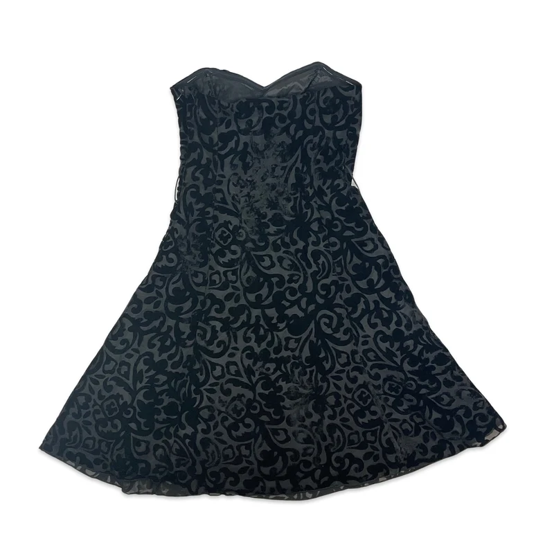 90s Black Velvet Strapless Bouffant Dress 6 8
