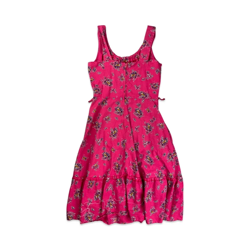 Vintage Pink Floral Print Sleeveless Strappy Dress 8 10