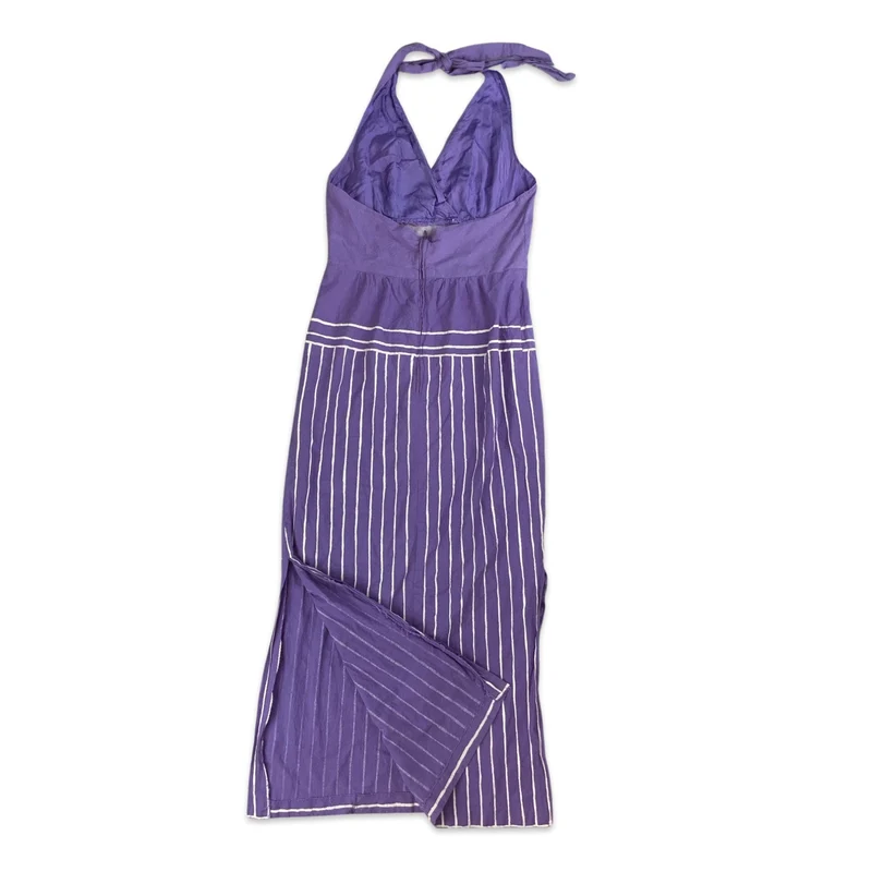 Vintage Purple Halter Neck Maxi Dress 6 8 10