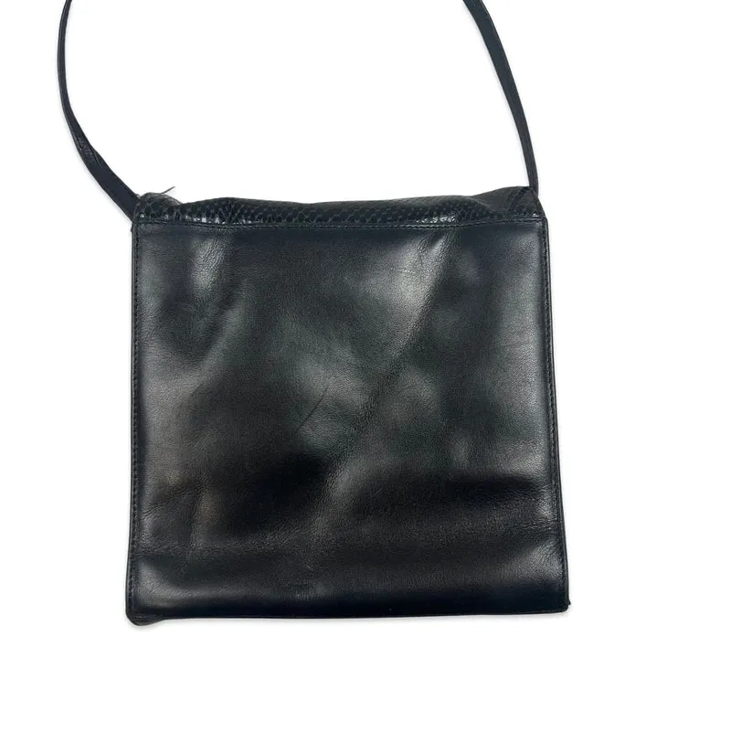 Vintage 90s Black Snake Print Crossbody Handbag