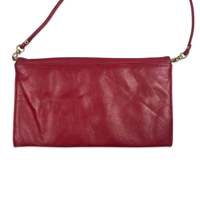 Vintage 80s Cherry Red Textured Leather Clutch Handbag