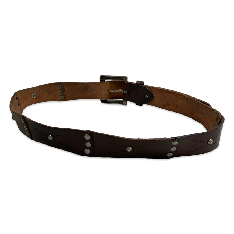 Vintage Brown Leather Belt Silver Studs