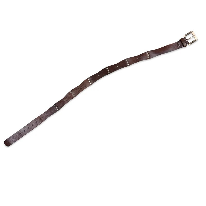 Vintage Brown Leather Belt Silver Studs