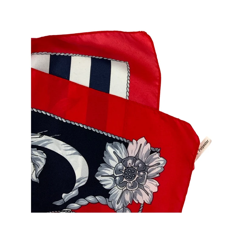 Vintage Navy, Red, and White Floral Scarf