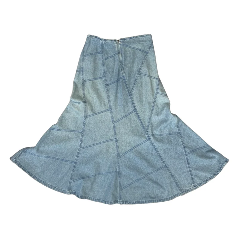 Vintage 80s Patchwork Denim Flared Skirt Light Wash 10