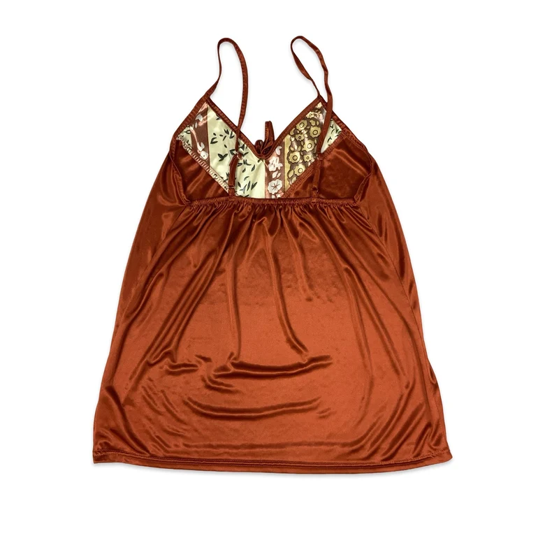 Y2K Copper Shiny Spaghetti Strap Slip Top 4 6 8