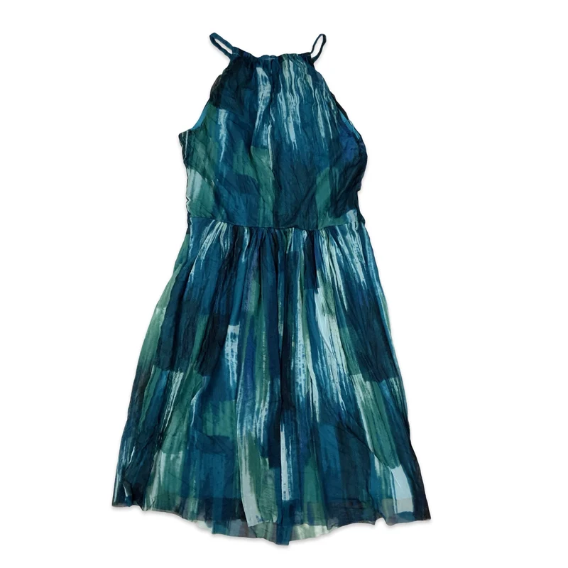 Y2K Esprit Blue & Green Spaghetti Strap Dress 10 12 14