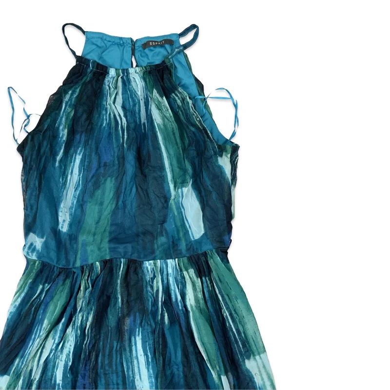 Y2K Esprit Blue & Green Spaghetti Strap Dress 10 12 14