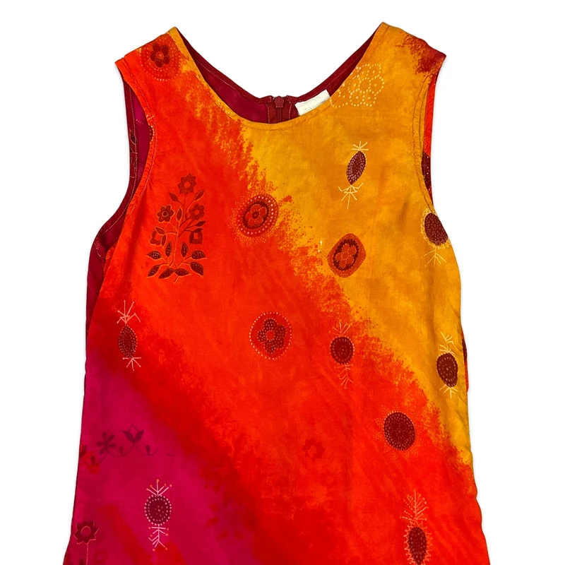 Vintage Yellow Orange & Pink Boho Shift Sun Dress 4 6