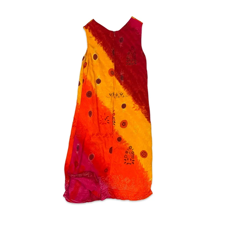 Vintage Yellow Orange & Pink Boho Shift Sun Dress 4 6