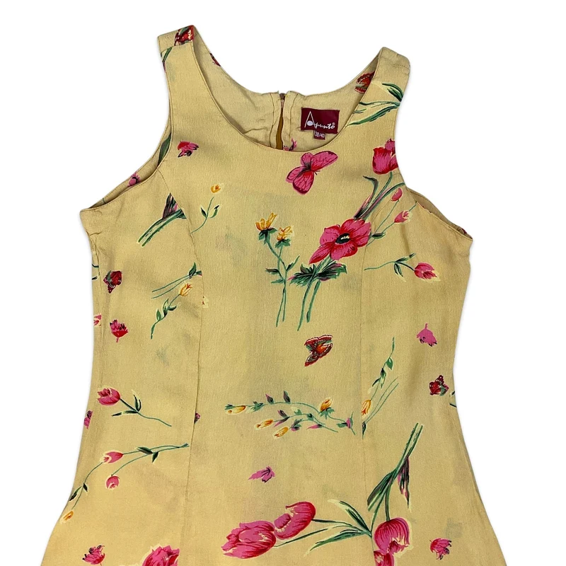Vintage Yellow & Pink Floral Maxi Dress 10