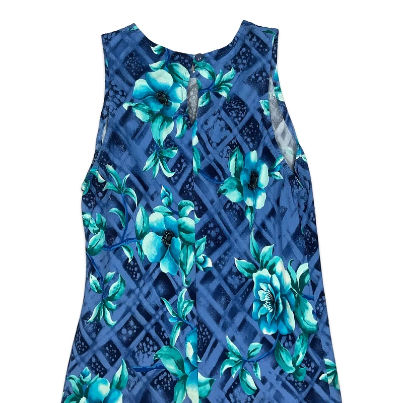 Vintage Blue Floral Maxi Dress 10 12