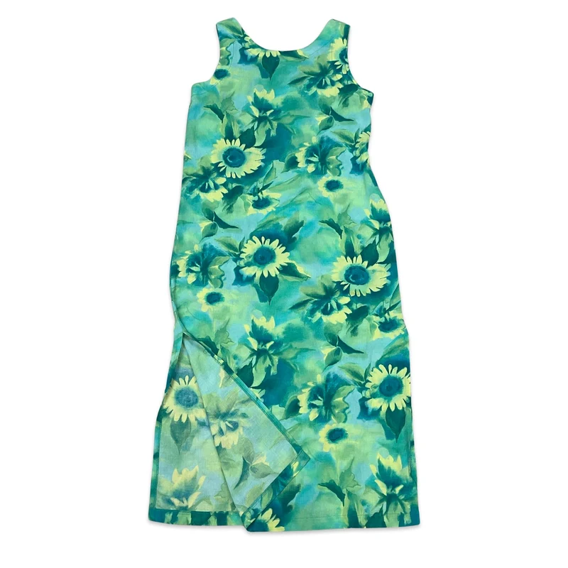 Vintage Blue & Yellow Floral Maxi Dress 10 12