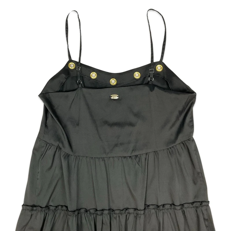 Preloved Black Tiered Pleated Maxi Dress 10 12