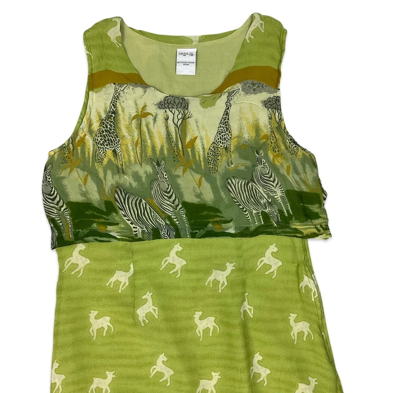 Vintage Green Safari Print Maxi Dress 14