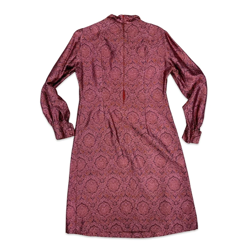 Vintage 60S Lurex Print Party Dress Pink Orange Black 10 12