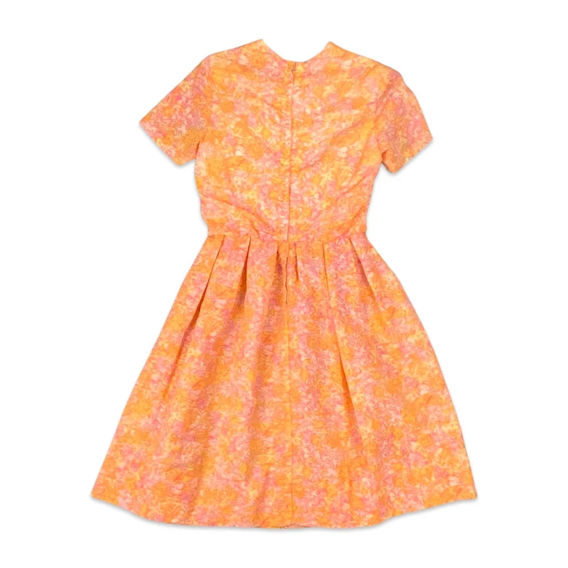 Vintage 60s Orange Pink Floral Dress 8 10
