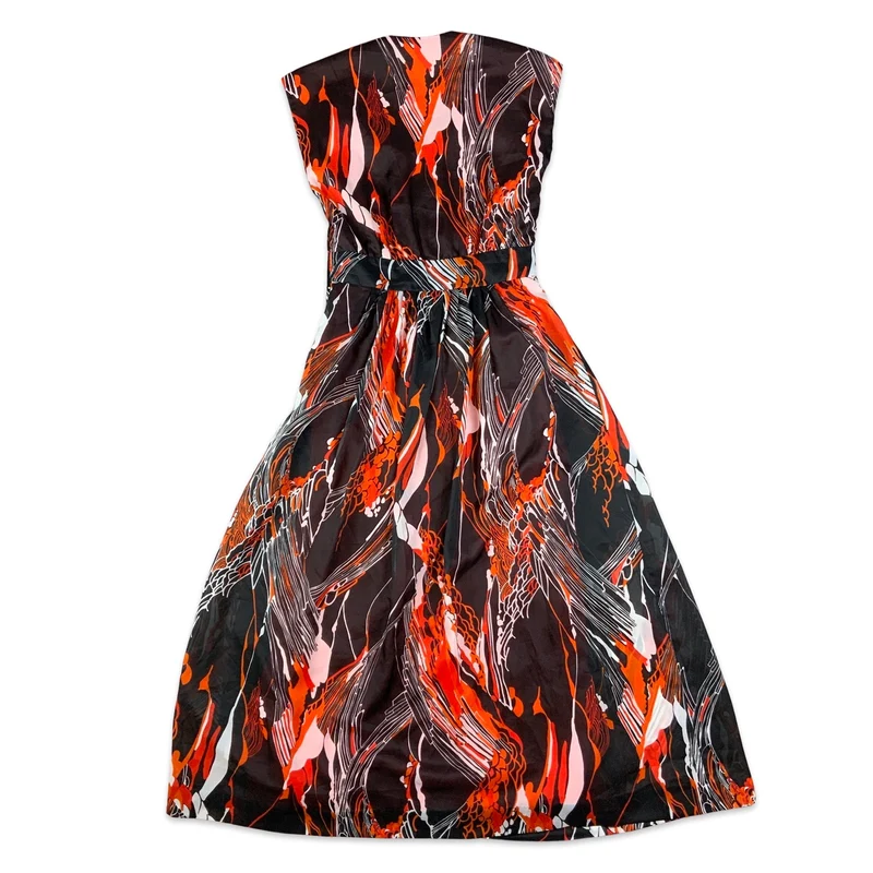Vintage 70s Black & Orange Psychedelic Maxi Dress 8 10