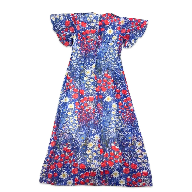 Vintage 70s Blue Red Yellow & White Floral Maxi Dress 10 12