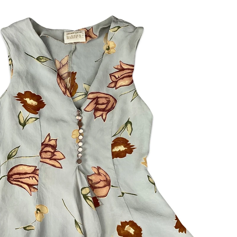 Vintage Grey Brown & Green Botanical Print Sleeveless Top 6 8