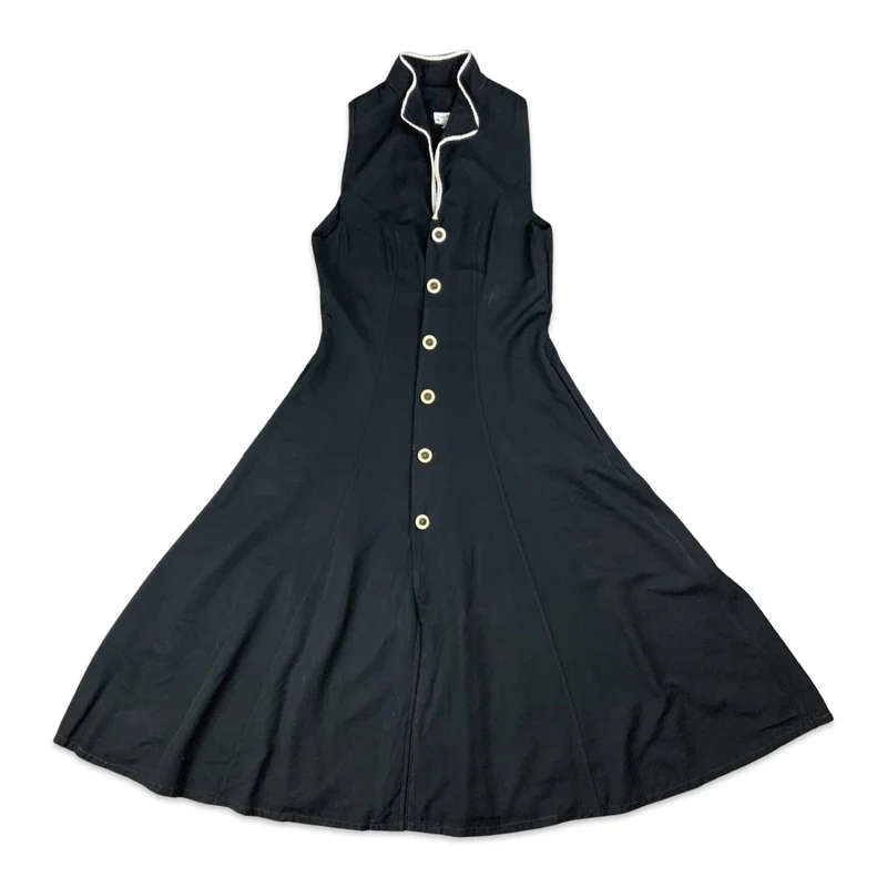 Vintage 90s Black Button Up Maxi Dress 8 10