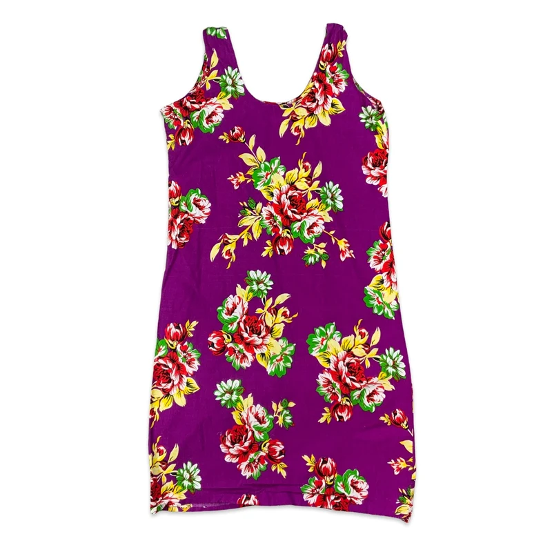 Vintage Purple Floral Summer Shift Dress 8 10
