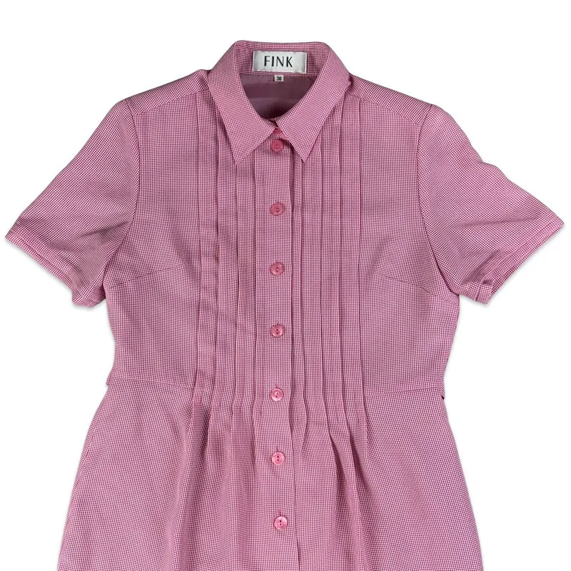 Vintage 80s Pink & White Gingham Check Button Up Shirt Dress 10 12