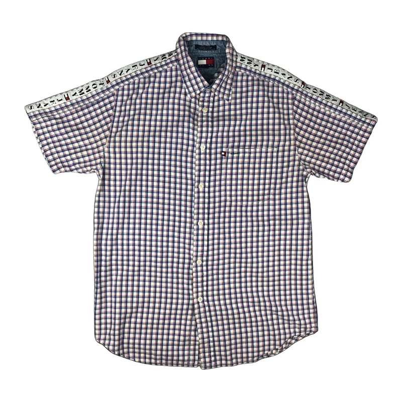 Vintage 1990s Tommy Jeans Red White Blue Button-Up Short Sleeve Casual Shirt