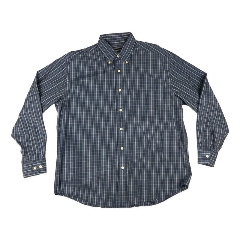 Vintage Nautica Blue and White Plaid Shirt XL