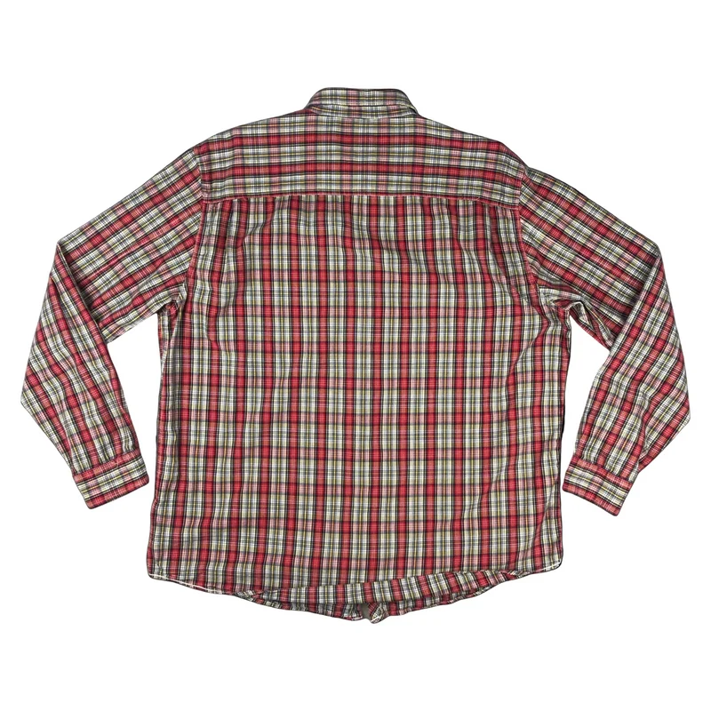 Vintage Lee Red Blue Yellow White Checked Plaid Button-Up Long Sleeve Shirt XL