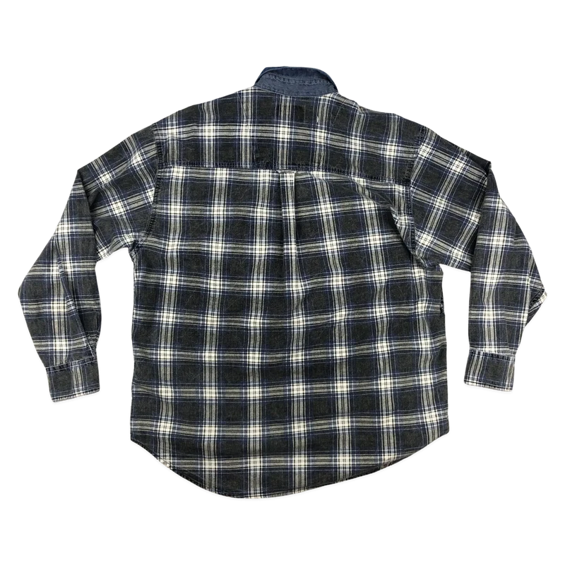 Vintage Blue, Grey, and White Plaid Flannel Shirt XL