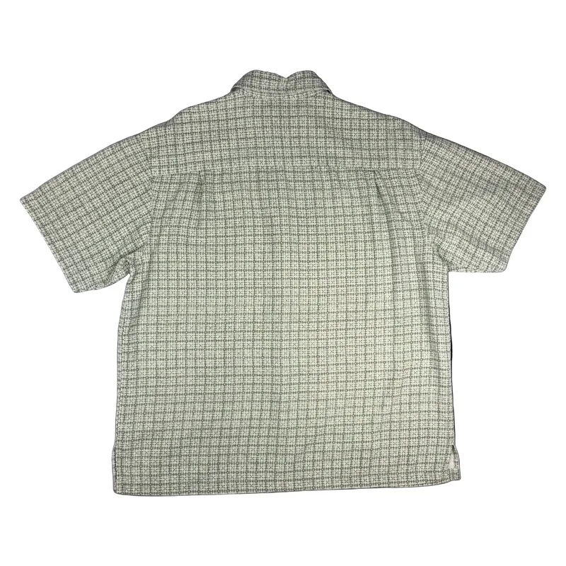 Vintage Green Abstract Check Print Silk Shirt L