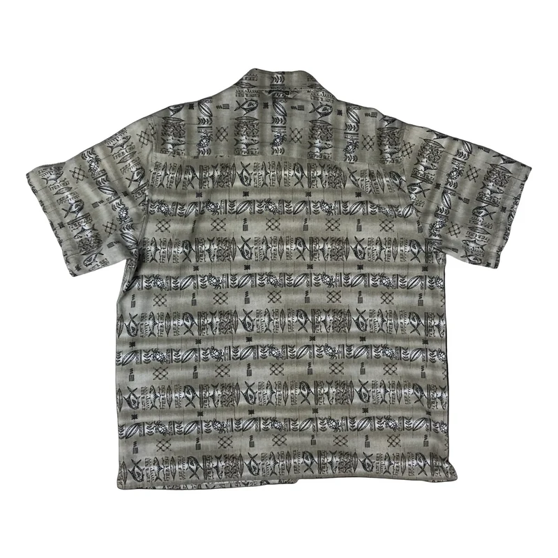 Vintage Beige Fish Sea Themed Abstract Print Surfer Shirt XL