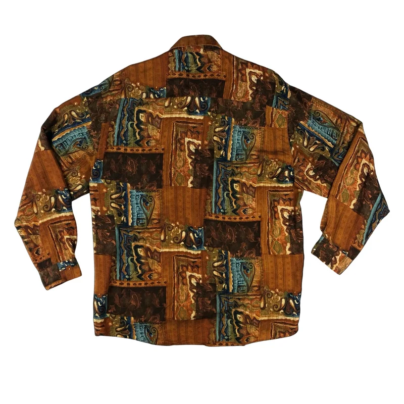Vintage Next Orange & Brown Abstract Print Viscose Shirt XL
