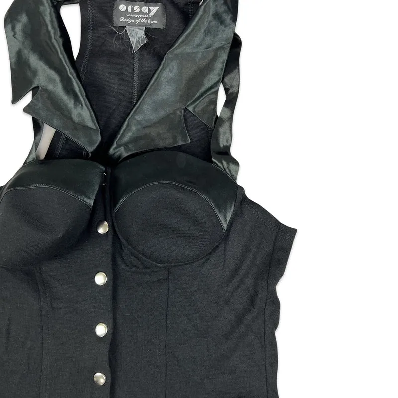 Vintage 90s Racer Back Collar Dress Black 8 10