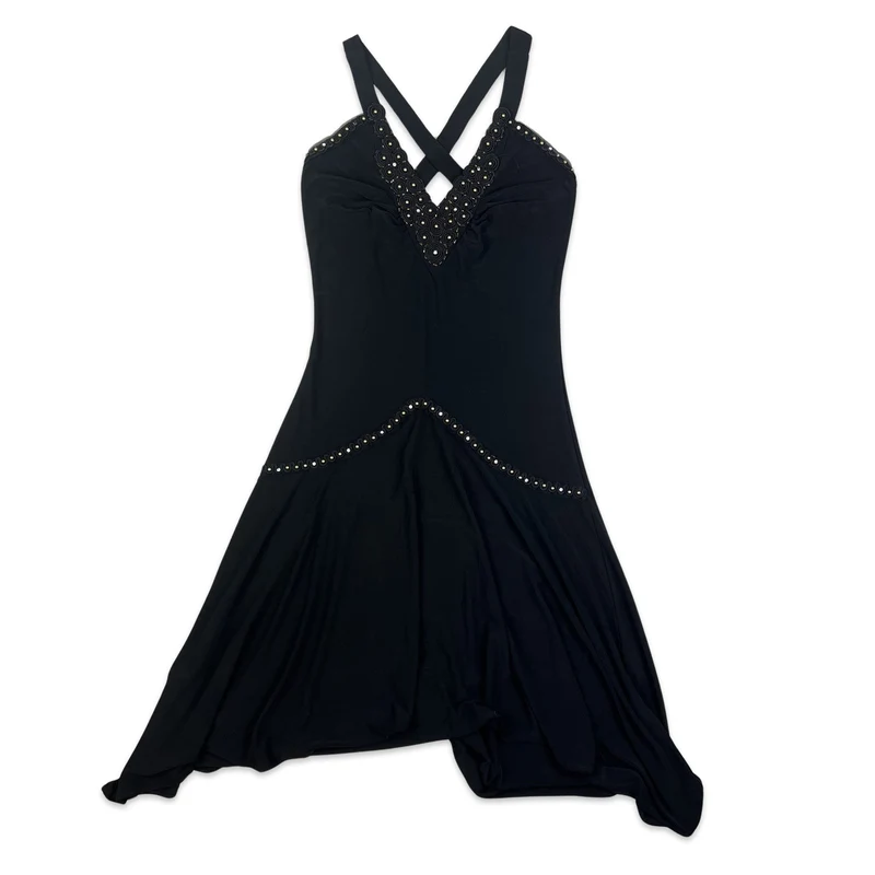 Vintage 90s Midi Slip Dress Black 6 8