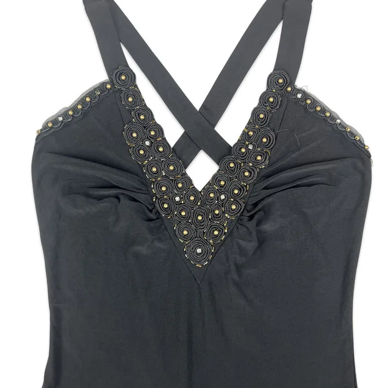 Vintage 90s Midi Slip Dress Black 6 8
