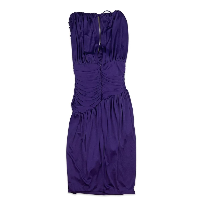Vintage 80s 90s Party Sequinned Asymmetric Midi Dress Purple 8 10