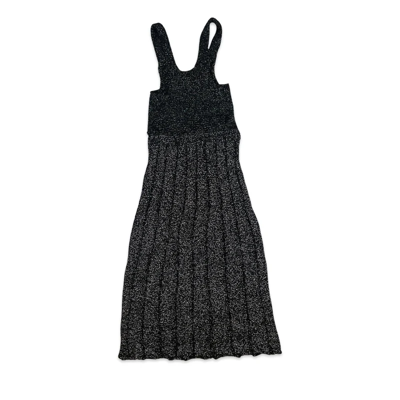 Vintage 70s Lurex Knitted Midi Party Dress Black Silver Metallic 8