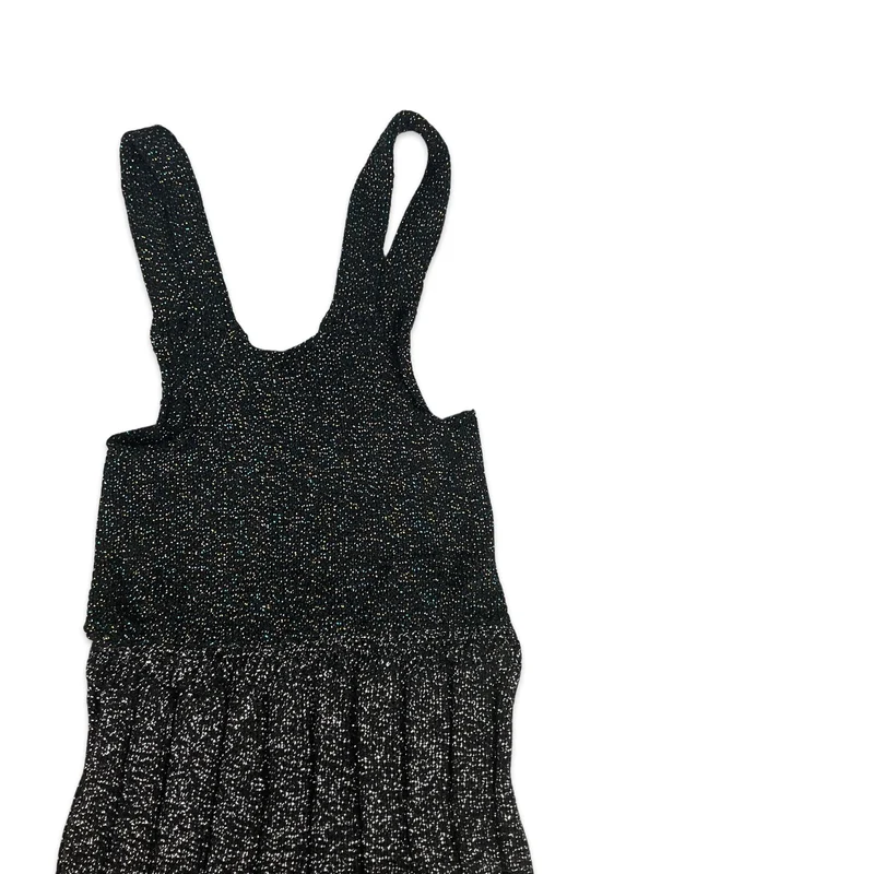 Vintage 70s Lurex Knitted Midi Party Dress Black Silver Metallic 8