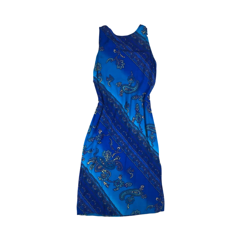 Vintage Blue Paisley Sleeveless Summer Beach Sun Dress 12