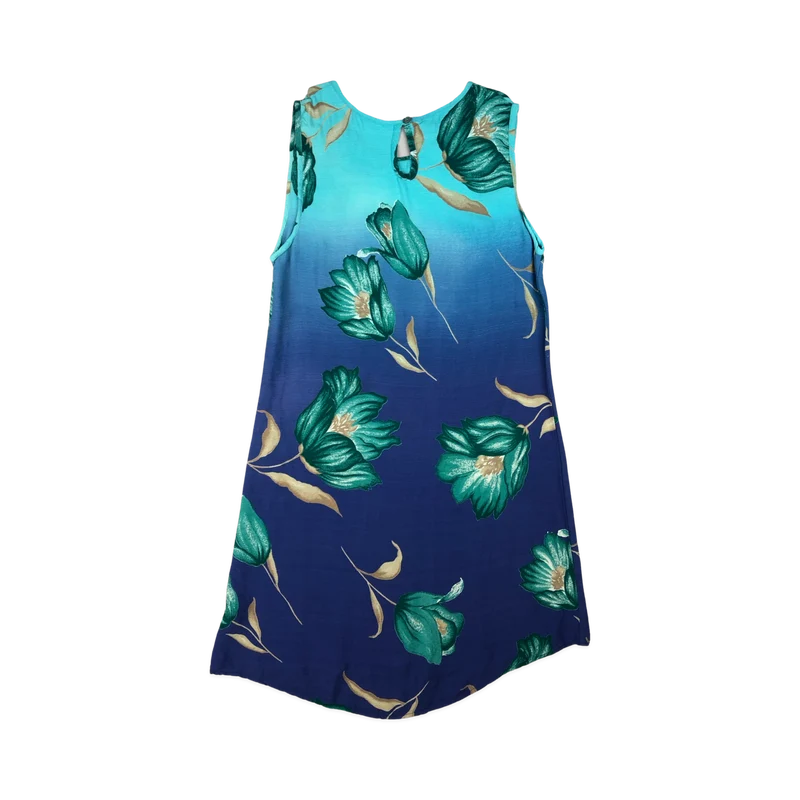 Vintage Blue Floral Print Sleeveless Beach Dress 10