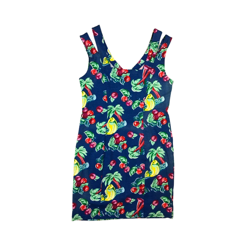 Vintage Blue Beach Theme Graphic Print Sleeveless Dress 8