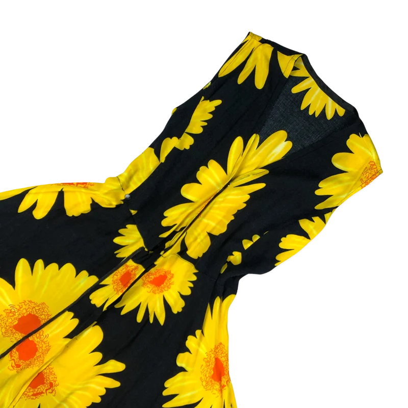 Vintage Black and Yellow Sleeveless Floral Print Dress 10