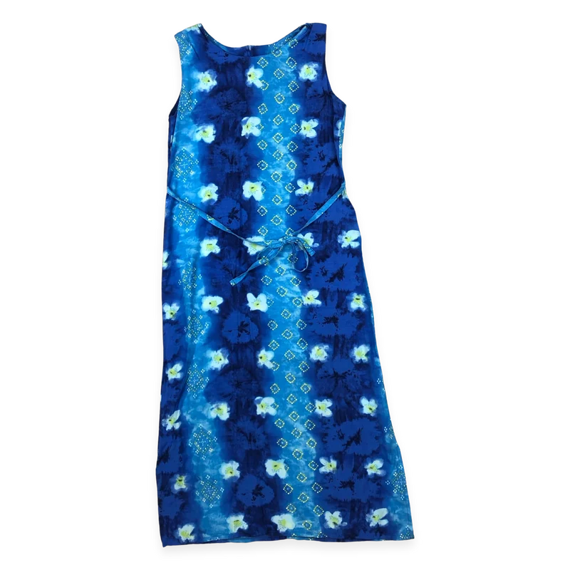 Vintage Blue Floral Print Sleeveless Beach Dress 6