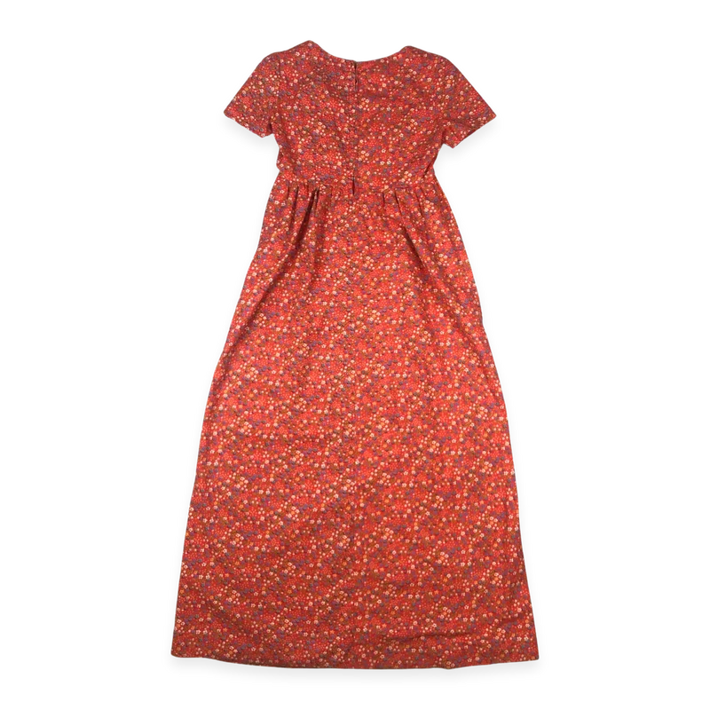 Vintage 60s 70s Red Floral Print Maxi Dress 12